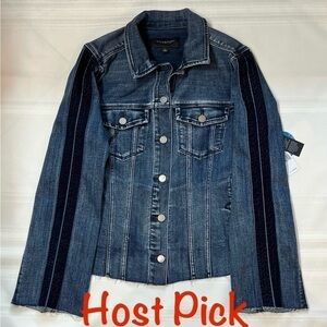 Liverpool Los Angeles Velvet Trim Frayed Denim‎ Jacket Sz S NWT